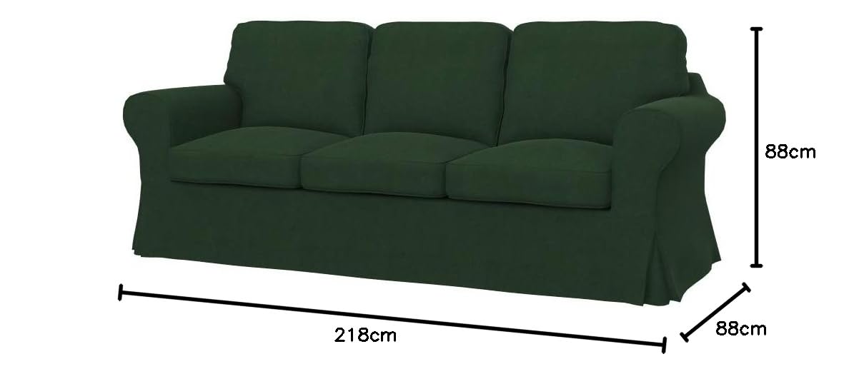 Soferia Sofabezug Kompatibel Mit EKTORP 3er-Sofa Sofaüberzug Sofaüberwurf Sofaschoner Cover Einfache Reinigung Allergiefrei Wasserabweisend Majestic Velvet Flasche grün