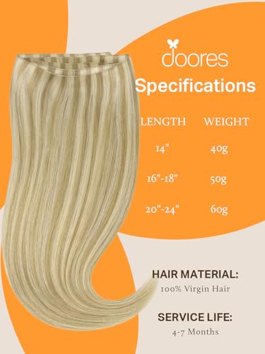 Image of DOORES Sew in Real Hair Extensions, 16 Inch Light Blonde Highlighted Golden Blonde 50g, Genius Sew in Weft Extensions Real Human Hair