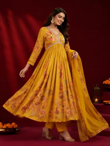 Image of KD Women's Cotton Printed Kurta Set with Pants & Dupatta | Elegant Ethnic Wear for Women | Floral Print |