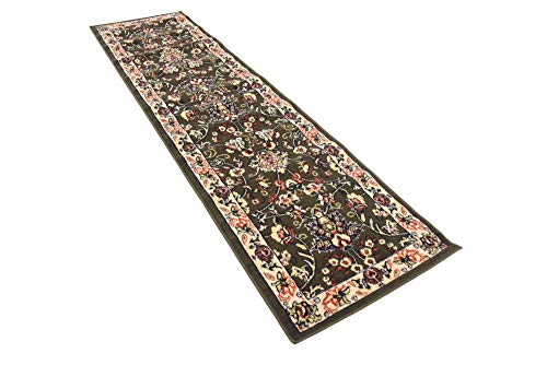 Image of Unique Loom Sialk Hill Collection Area Rug - Washington (2' 2 inch x 8' 2 inch Runner, Green / Hunter Green)