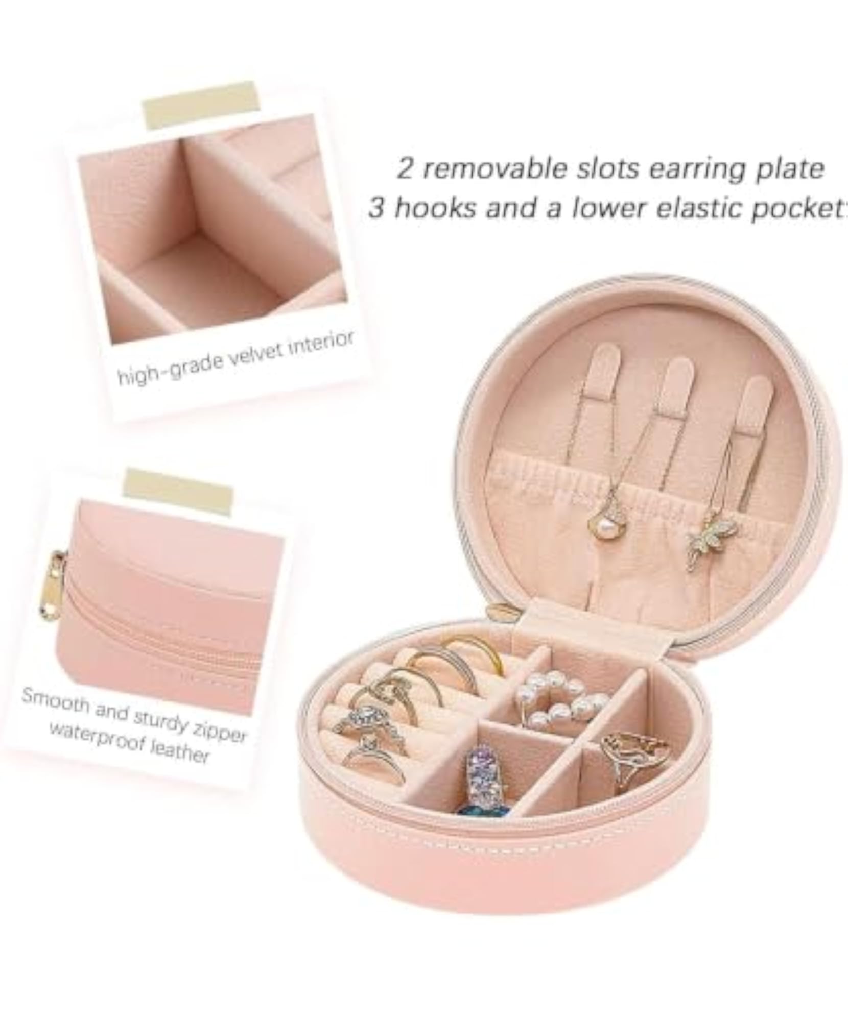 Mini Portable Travel Jewellery Box PU Leather Pink