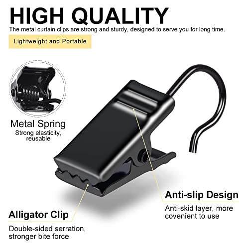 Curtain Clips with Hook, 100 Pack Small Metal Hangers for Outdoor Camp Tent Decor Vendor Booth Display Awning Light Party Art Photos Tablecloth, Black