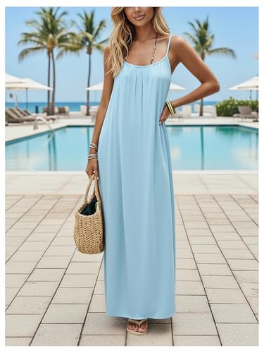 Image of SHENHE Women's Open Back Spaghetti Strap Beach Maxi Dress Loose Flowy Vacation Sundress