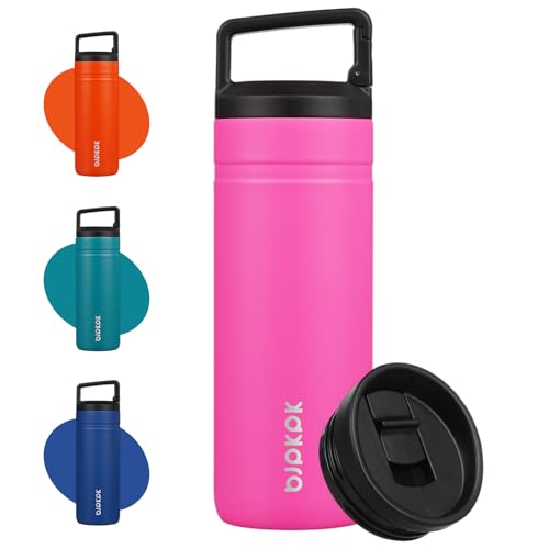 Image of BJPKPK 20 oz Insulated Travel Water Bottle, Coffee Tumbler Stainless Steel | Double Wall Vacuum, Leakproof, Thermal, Keeps Hot /Cold, Dishwasher Safe, Spill Proof, Wide Mouth, 2 Lids, Barbie Pink