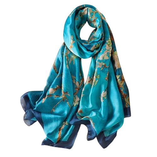 Trillion London® Spring Collection | Blue Floral Silk Neck Scarf For Women | Ladies Lightweight Scarves | Shawl Wraps | Suitable for Daily Life, Gifting | Smooth Soft Finish | Size - 180cm*90cm