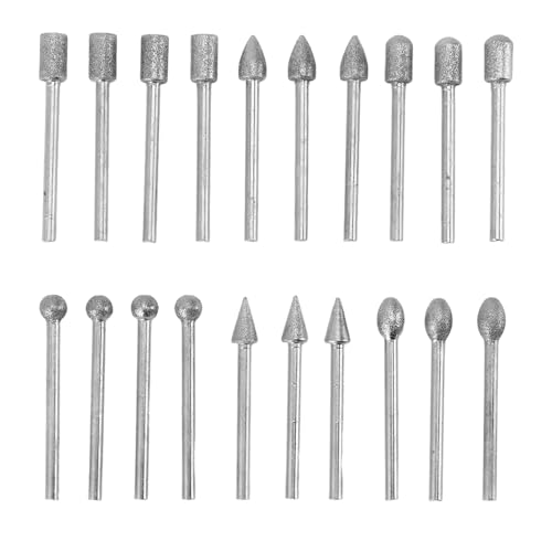 Kit de tallado de piedra de esmeril de 20 piezas con vástago de 3 mm para herramientas rotativas - Juego de brocas rotativas para madera, piedra de jade, mármol, vidrio y metal -