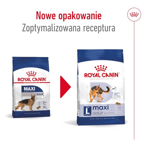 Royal Canin Maxi Adult | 4 kg | Alleinfuttermittel für Hunde großer Rassen | Omega -3 Fettsäuren für Haut und Fell | Abgestimmter Energiegehalt und angepasste Krokettengröße