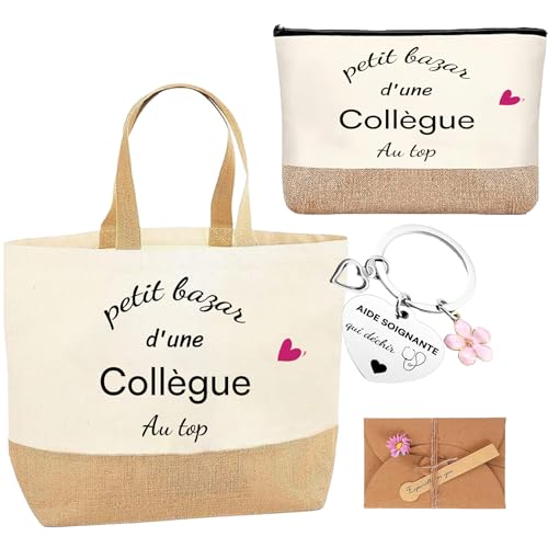 jenich Sac Tote Bag Collègue Porte-clés Cadeau Idée pour Anniversaire Noël Fête Collègue