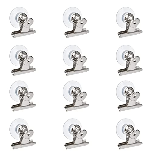 Sankoly Suction Cup Metal Clips 12 Pieces Advertising Suction Cup Clip Round Suction Cup Clamp Holder for Hanging Home Office Accessories