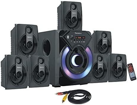 TRONICA Series 7.1 Channel Home Theater System Bluetooth, USB, FM, SD, AUX, RCA Inputs, LED TV Compatible, 4" Active Subwoofer, 3" Passive Radiator, Vivid Lighting, Wireless Remote