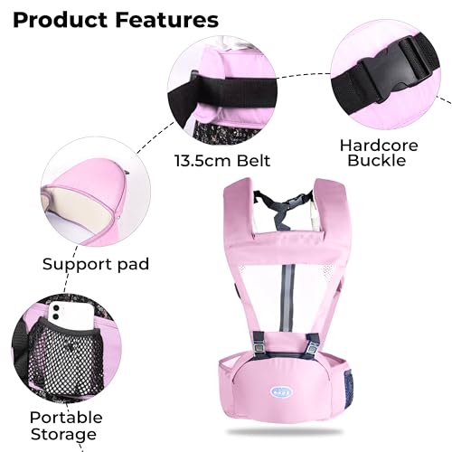 Image of Bembika Baby Carrier with Hip Seat - Soft Kangaroo Bag & Sling Carrier, Multiple Carry Positions, Adjustable Infant Carrier for Hands Free Parenting -(3-24 Months | 3-15 Kg | Light Pink)