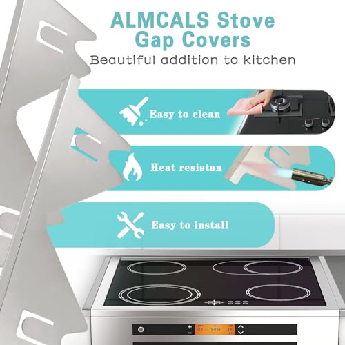 Stove Gap Covers Stainless Steel, 2 Pack Stove Gap Filler Easy Retractable Length 13.8" to 27.5", Width 0.79" ALMCALS Range Trim Kit, Heat Resistant Guard Between Stove Top & Counter
