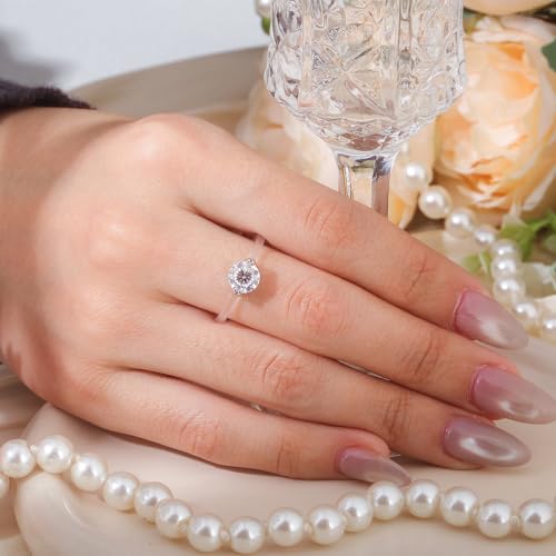 Image of Jeulia 1CT Moissanite Engagement Ring for Women, Transparent Invisible Band, Round Cut Solitaire Promise Ring in 925 Sterling Silver, Minimalist Seamless Wedding Ring for Her with Jewelry Box
