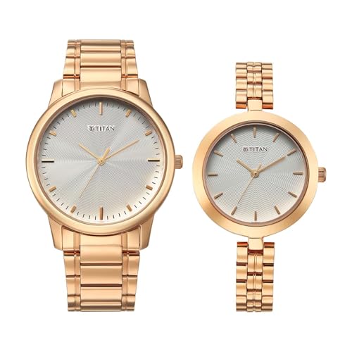 Image of Titan Bandhan Eternal Pair Analog with Silver Dial Rose Gold Stainless Steel Strap Watch for Couples - 19692969WM01