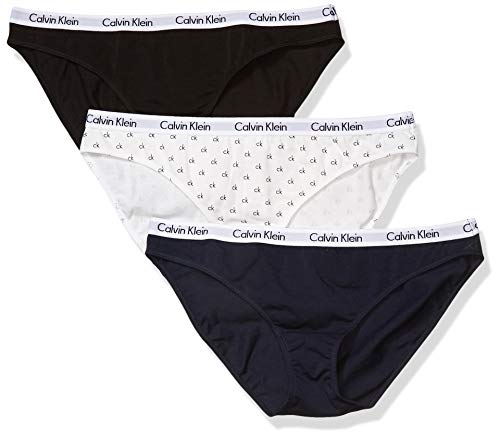 Calvin Klein Women's Carousel Logo Cotton Bikini Panty 3 Pack Underwear, -Black/White/Logo, L
