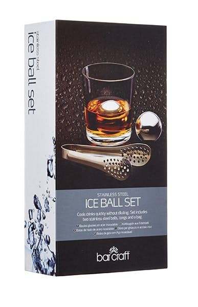Image of Barcraft Ice Ball Set for thinKitchen:, Premium Stainless Steel, Pack of 2 Reusable Ice Cubes with Tongs & Velvet Storage Bag - Silver Finish