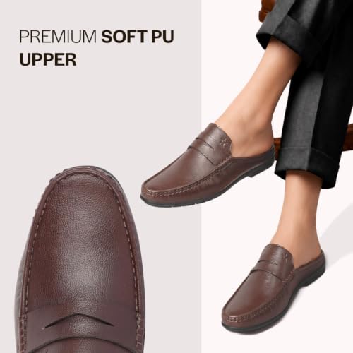 Image of FAUSTO Mens Formal Penny Loafer-Style Back Open Shoes | Casual Embossed Mule Design for Work, Party & Everyday Style | Soft Cushioned Insole