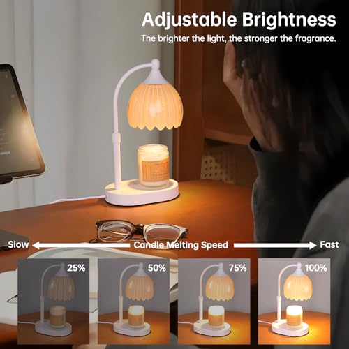Image of Creamy Yellow Tulip Wax Melt Warmer with Timer, Dimmable & Height Adjustable, Ideal for Jar Candles, Perfect Home Decor for Bedroom, Living Room, Office, Great Gifts for Women (2 Bulbs Included)
