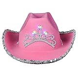 The Dreidel Company Light-Up Cowgirl Hat, Pink Colored Tiara Hat, Child Size, Party Favor, Cowboy...