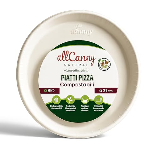 HAND 30 Piatti Pizza Biodegradabili 31 cm – Compostabili, Resistenti al Calore, Idonei al Microonde – Piatti Usa e Getta Grandi per Pizza, Cibi Caldi, Feste e Catering