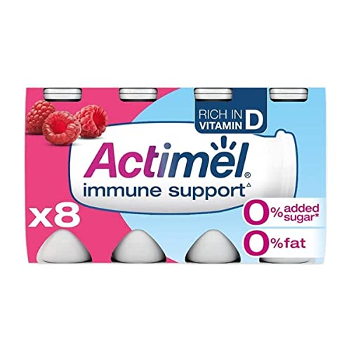 Actimel Raspberry 0% Fat and No Added Sugar Yoghurt Drink, 8x100g