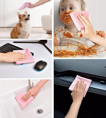 Image of 20-Count Microfiber Cleaning Cloth Multipurpose Cleaning Cloth Roll Pre-Cut Tear Away Microfiber Cleaning Cloth Roll Kitchen Cloth for Cleaning Highly Absorbent Reusable(Pack of-1) (Pink)