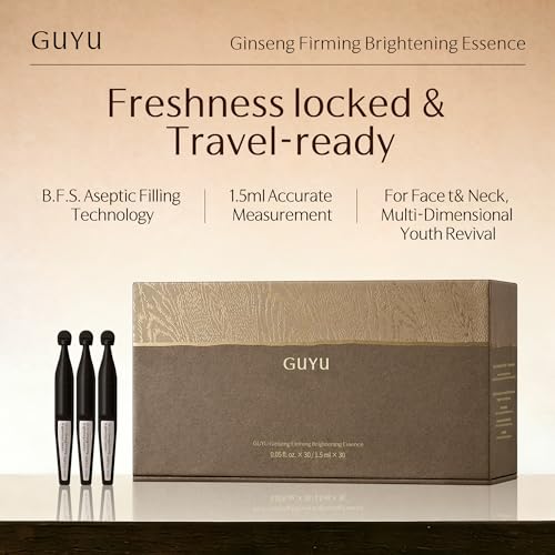 Image of Day & Night Anti-Aging Glowing Serum for Face Duo | GUYU Single-Use Ampoule | Ginseng Firming + Vitamin C Brightening Serum | 0% Irritation | for Firming, Glass Skin (0.05 Fl Oz x 60pcs)