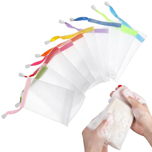 10PCS Mesh Soap Saver Bags Exfoliating Soap Bag with Drawstring Foam Net for Shower Soft Soaps Holder for Drying and Foaming