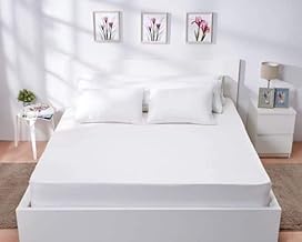 طقم ملايه استك قطن عالى الجوده من A.M.J مكون من 1ملايه مثبته مع 2 غطاء وساده 50*70 مناسب للمنازل والقرى السياحيه والفنادق ابيض (كوين 150*200 CM)