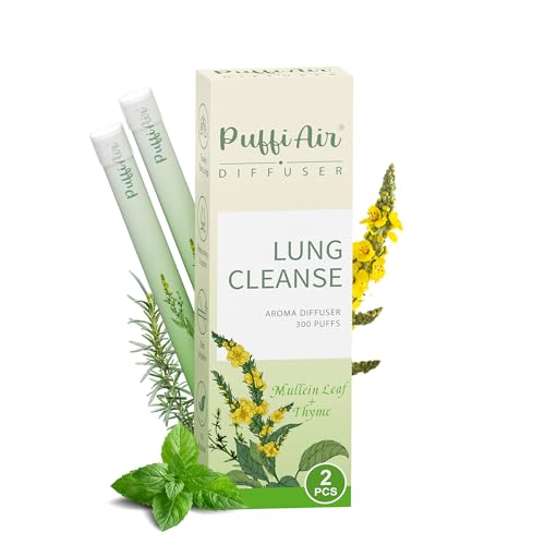 PUFFIAIR Herbal Diffuser Pen with Extracts of Mullein, Thyme and Mint for Lung Cleansing, Breathing Improvement, Oral Air Freshening and Quitting Bad Habit - 300 Uses (Green 2 Packs)