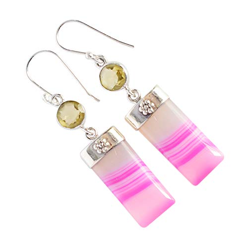 Boucles d'oreilles en agate quartz citron argent 925 bijoux pierres pendantes