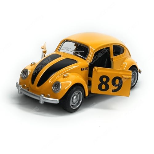 Image of Classic Vintage VW Beetle Diecast Metal Pullback Toy car with Openable Doors for Kids | 1:36 Scale Model | Pull Back | Gift for Boys Girls (Orange with Black Stripes)