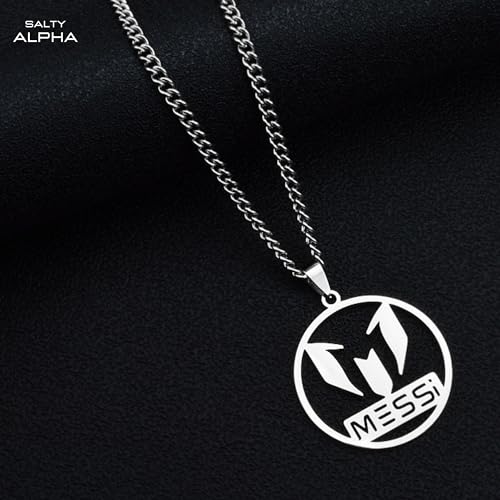 Image of SALTY ALPHA Anti Tarnish Stainless Steel Messi Locket Neck Chain for Men | Stylish Pendant Necklace | Jewellery Accessories for Boys | Minimal Jewelry | Gifts for Boyfriend & Husband | Marriage, Birthday | Gift for Valentine Day