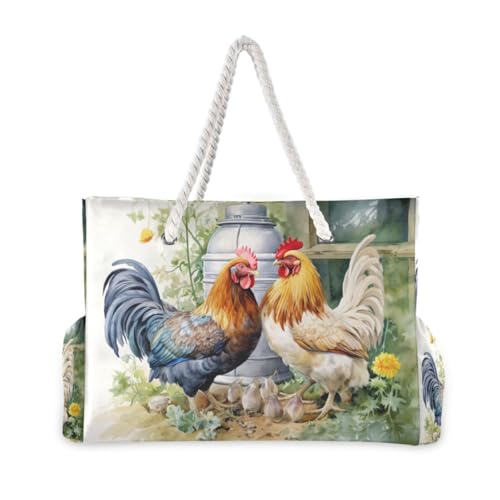 Farmhouse Rooster Beach Bag & Travel Tote Bag Large Sandproof Wet Pouch for Gym Travel, Lightweight Outdoor Bag2