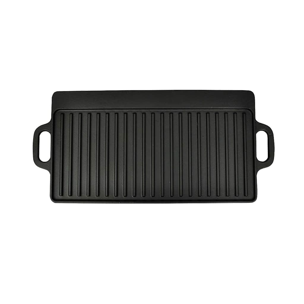 Żeliwna płyta grillowa, zestaw 2 sztuk, 46 x 23 cm, dwustronna płyta grillowa do mięsa, ryb, warzyw