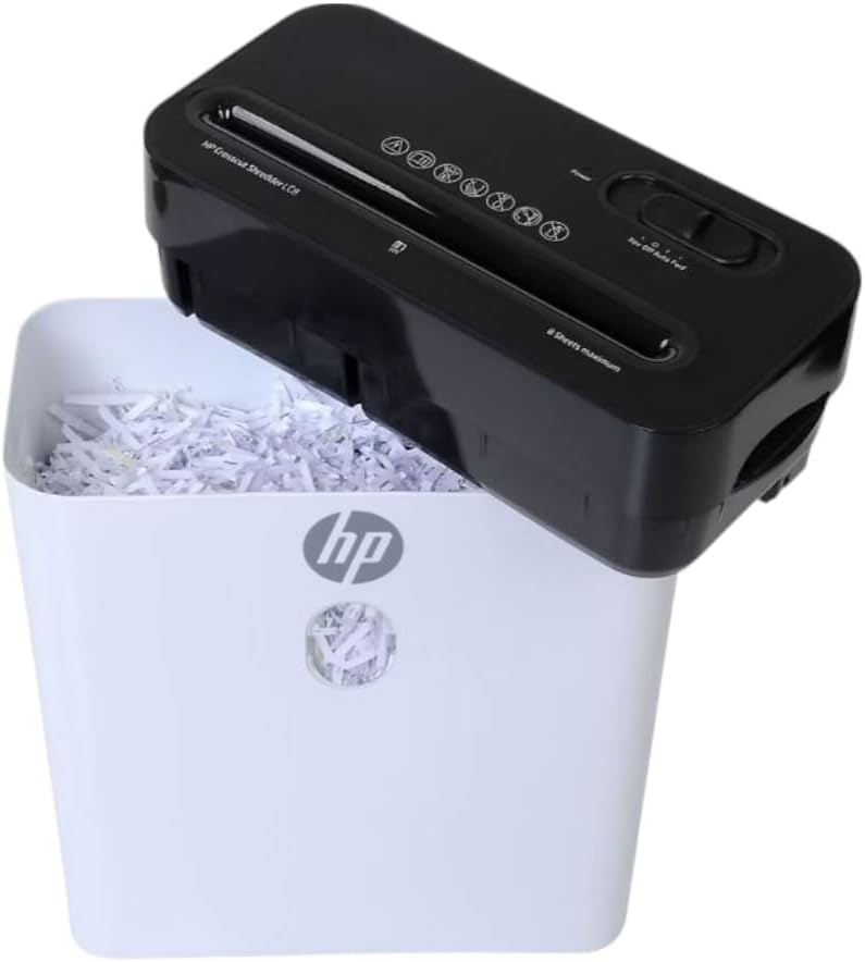 HP LC8 8-Sheet 3.2-Gallon Basket 68DB Crosscut Shredder White, 0.6 HP Motor, 3.2-Gallon Basket - 91011B (Renewed)