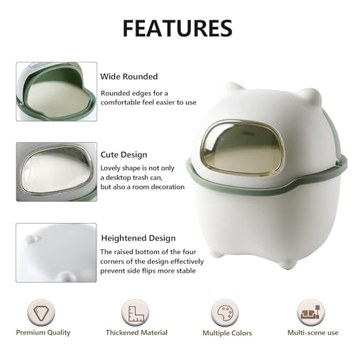 Image of Cute Cartoon Bear Mini Table Top Dustbin with Lid, Small Desk Trash Can for Kids Study Table, Desktop Garbage Bin for Office, Bedroom, Makeup Table, Plastic Wastebasket