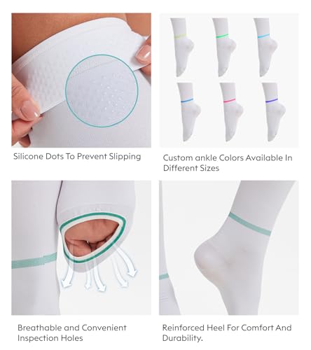 Image of Anti Embolism Compression Stockings 15-20mmHg, Medical Grade White Support Hose with Non-Slip Silicone, Thigh High TED Hose Socks for Post-Surgery Recovery, Bedridden Patients, DVT Prevention, L