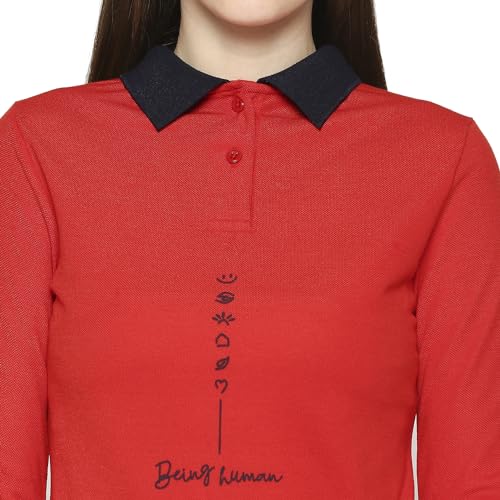 Image of Being Human Blue Slim Fit Polo Collar Short Sleeves Cotton Women's T-Shirt Clothing
