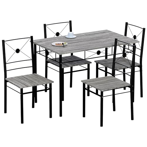 Vida Designs Roslyn Dining Table and Chair Set Kitchen Breakfast Modern Contemporary Furniture Set (Grey 4 Seater)