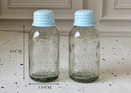 Image of JISCOVERY Salt and Pepper Dispenser Set for Dinning Table with Stand| Glass Bottom Spice Shaker Set with Metal Holder| Spice Sprinklers| 100 ML Each (Blue)