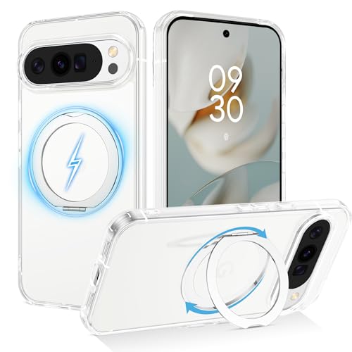 Coque Pixel 10 Pro transparente avec anneau rotatif 360 antichoc