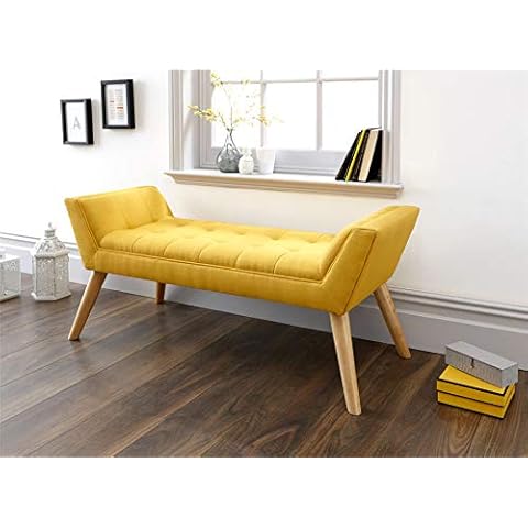 GFW Milan Upholstered Storage Bench in Mustard Yellow Cover
