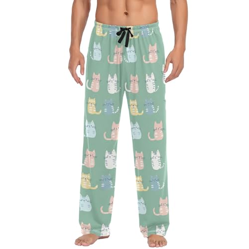 Pantalon de pyjama pour homme à motif chat mignon avec poches taille XL