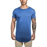 Mens Longline Gym Muscle Bodybuilding Tshirts Hipster Reflective Line Scallop Crewneck Tees Shirts...