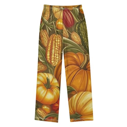 Pumpkin Corn Boys Long Pants Soft Trousers Elastic Waist Kids Lounge Bottoms with Pockets S-XL2
