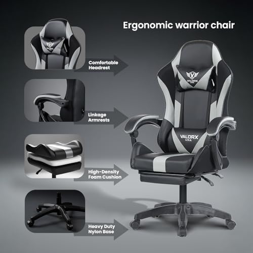 Image of Warrior 2026 Edition Gaming & Office Ergonomic Chair |Vegan Leather| 360 Swivel, High Back 135 Recliner | Adjustable Height & Linkage Armrest| Lumbar Support, 3 Year Warranty, Light Grey