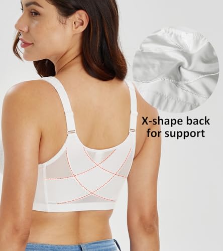 Image of Lemorosy Women's Plus Size Full Coverage Front Closure Posture Back Unpadded Wireless Double Support Minimizer Bra
