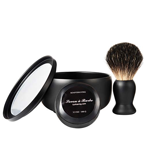 Grandslam Badger Hair Shaving Brush, Stainless Steel With Mirror Bowl, Shaving Bowl With Lid, Black Shaving Soap for All Skin, Shaving Set for Men