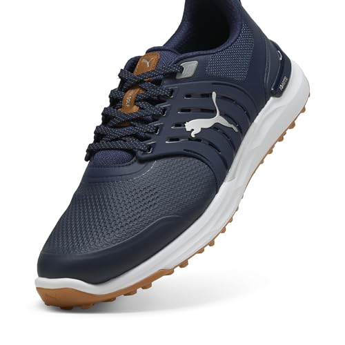 PUMA Men's Ignite Elevate 2 Wide Golf Shoes, DEEP Navy Silver-Gum, 9.52